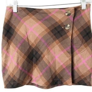 Aeropostale NWT Juniors' Brown Pink Plaid Front Button Mini Skirt Size XS